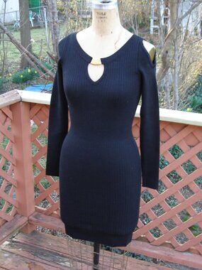 NEW size L XOXO black knit sweater dress Cold shoulder Bodycon Mini dress